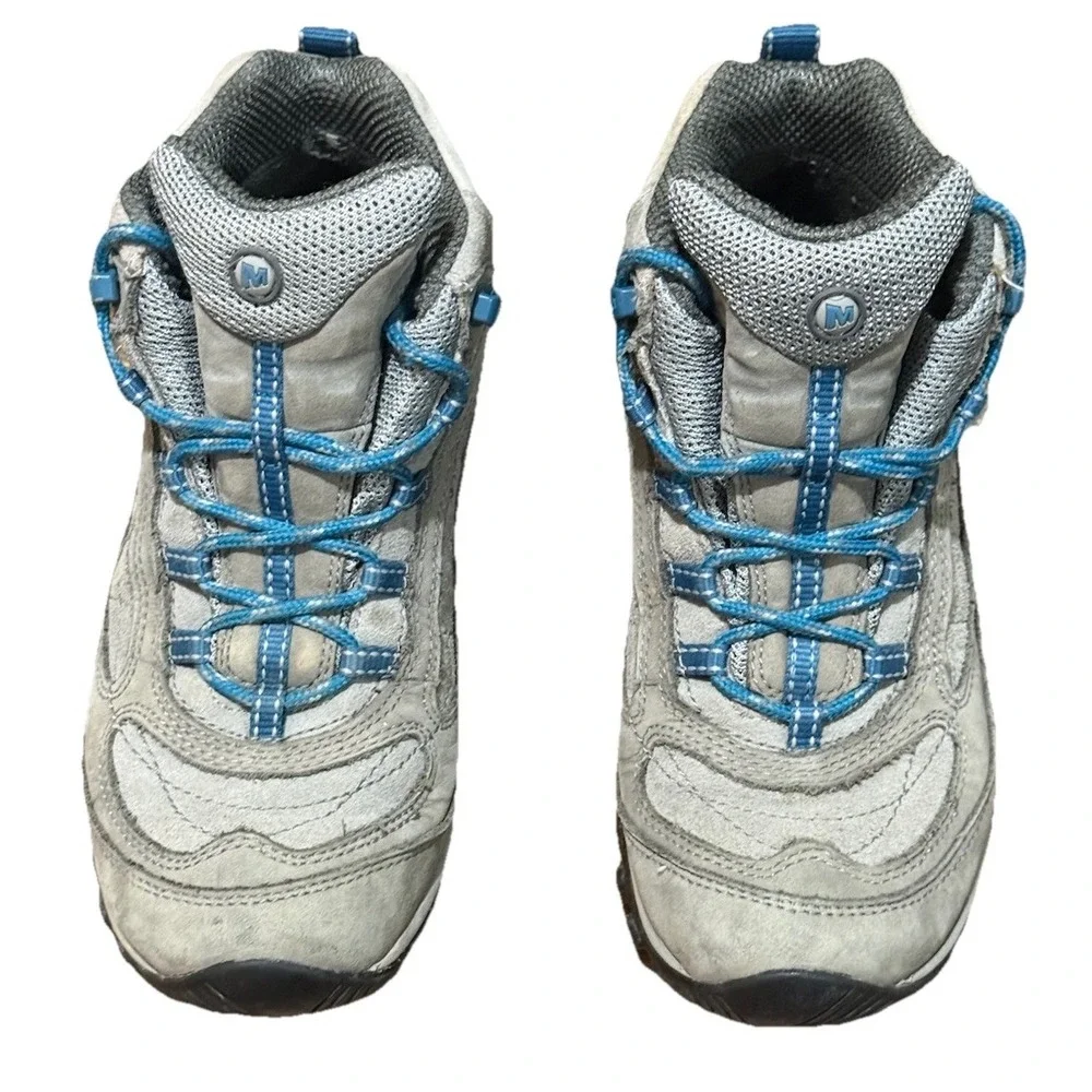 Merrell Waterproof Gray‎ Castle Rock/Blue Hiking Boot Women's 6.5 EUC